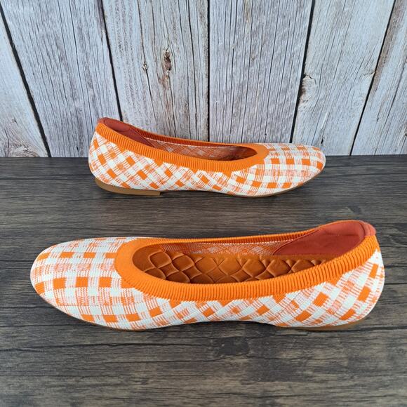 Vivaia Claire Round Toe Ballet Flats Women’s Sz 10.5 EU42 Citrus Orange Gingham - Picture 5 of 8